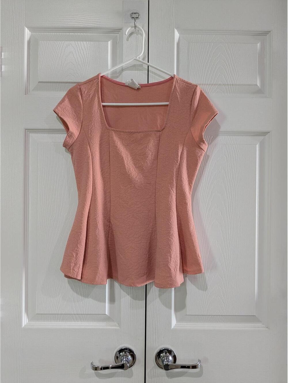 Poetry Women's Jacquard Peplum Top, Coral, Size Small, Cap Sleeve, Square Neck - Picture 3 of 8